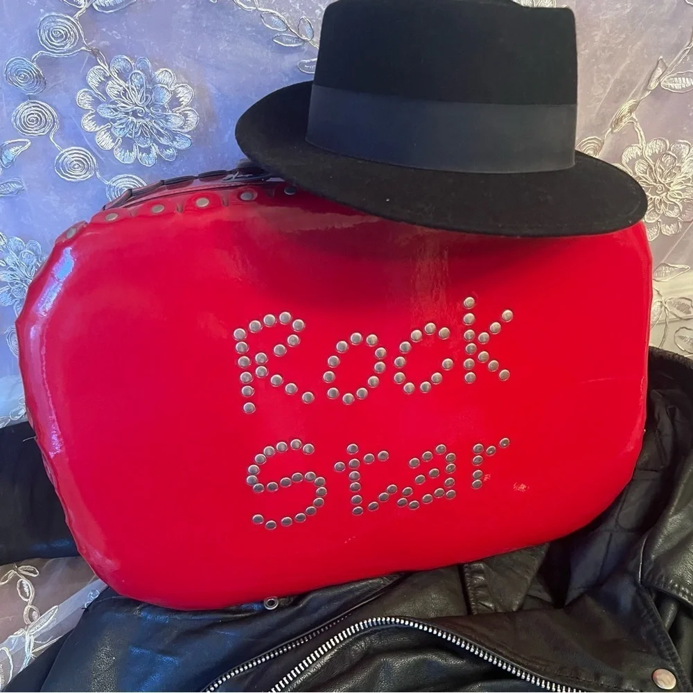Red ‘Rock Star’ Studded Suitcase with Latch Lock